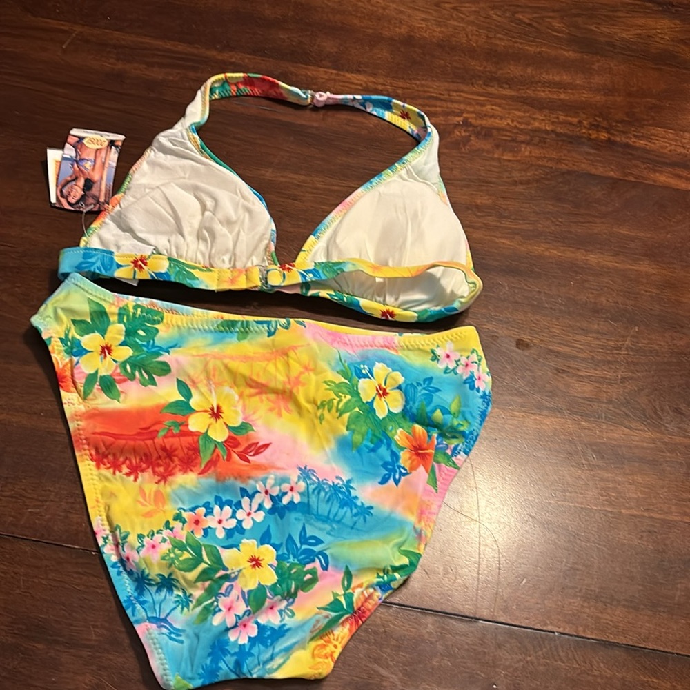 California waves 2005 2pc swimsuit tropical print halter top new large - Picture 16 of 16